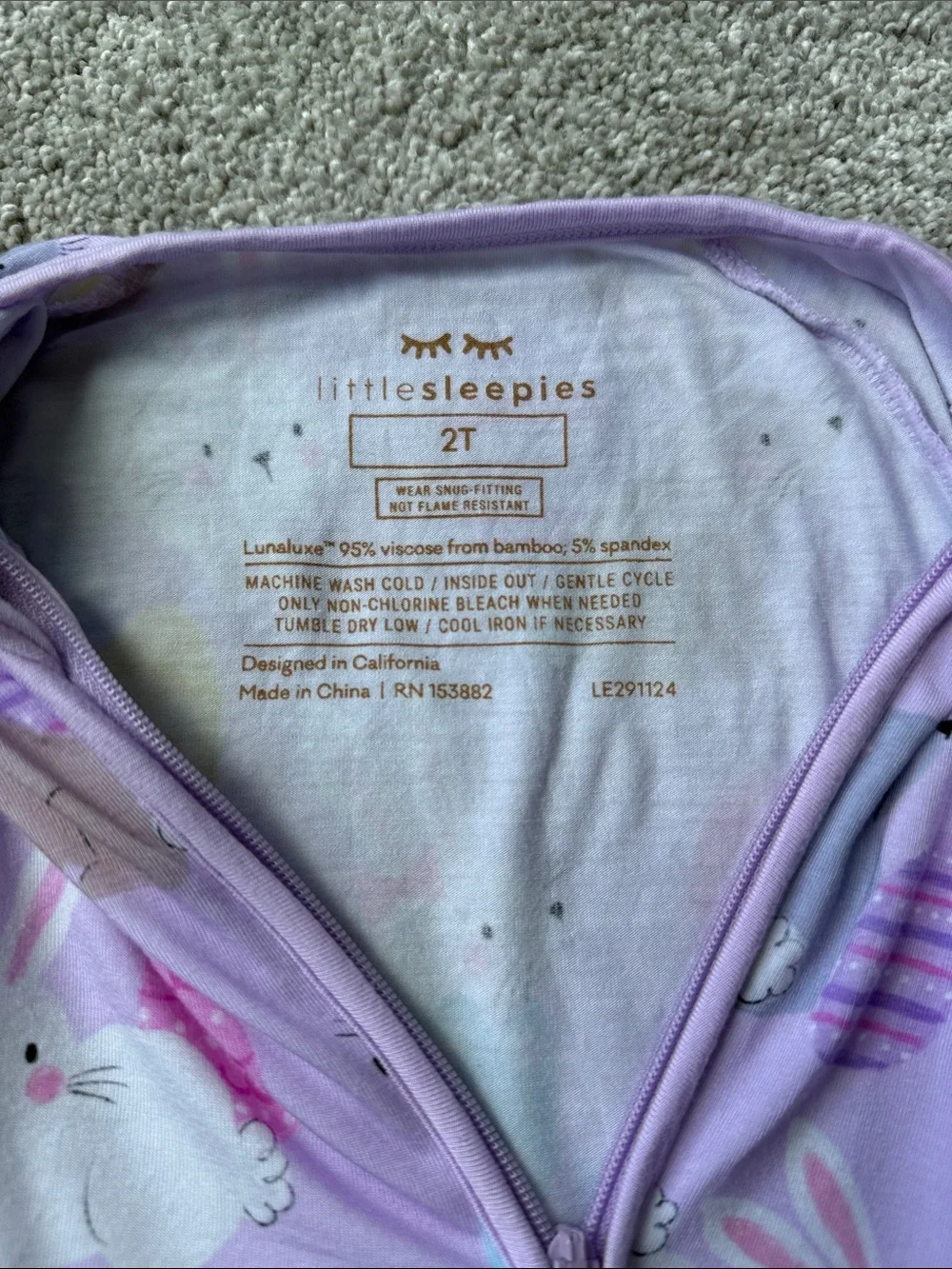 Little Sleepies- Lavender Hoppy Days Bunny Easter Shortie Zippy Romper, 2T